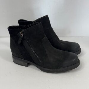 Earth Jordan Double Side Zip Burnished Suede Leather Black Ankle Boots